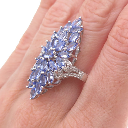 Chuck Clemency 925 Sterling Silver Real Tanzanite & White Topaz Ring Size 8.25