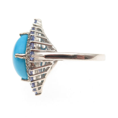 Chuck Clemency Sterling Silver Real Turquoise Tanzanite White Topaz Ring Size 8