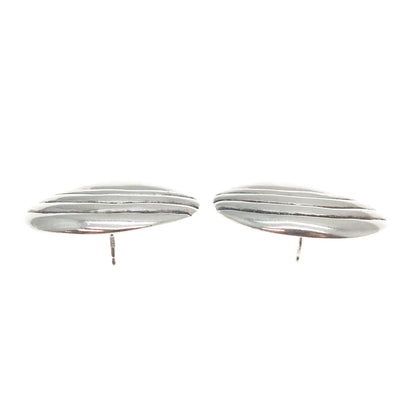 925 Sterling Silver Vintage Modernist Ribbed Moon Oxidized Earrings