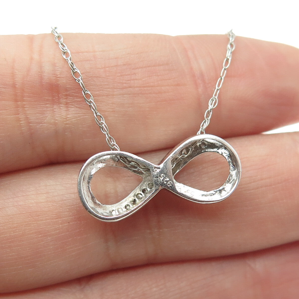 925 Sterling Silver Real Round-Cut Diamond Infinity Cable Chain Necklace 18"
