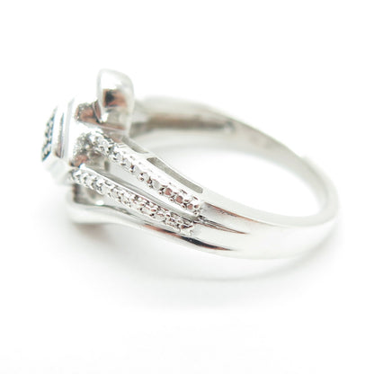 JANE SEYMOUR 925 Sterling Silver Real Blue & White Diamond Bypass Ring Size 6.5