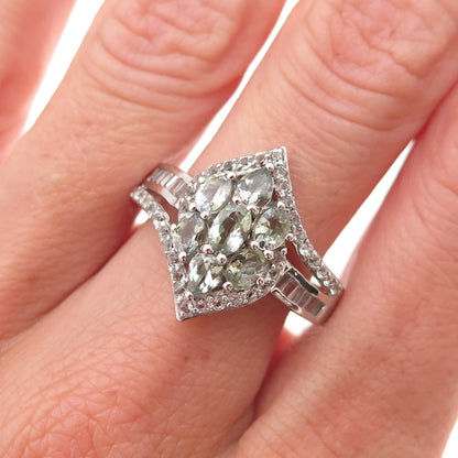 Chuck Clemency 925 Sterling Silver Real Green Amethyst & White Topaz Ring Size 8