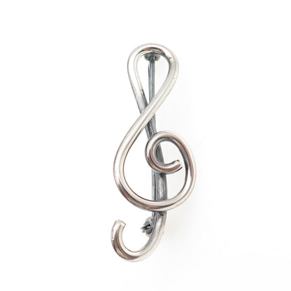 925 Sterling Silver Vintage Treble Clef Oxidized Pin Brooch