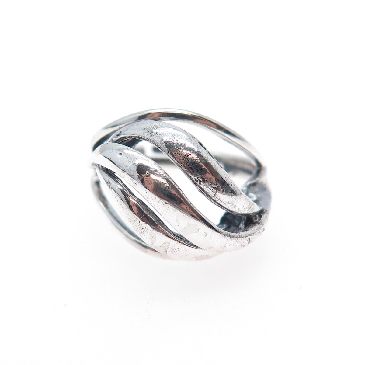 925 Sterling Silver Vintage Modernist Dome Oxidized Adjustable Ring Size 4.75