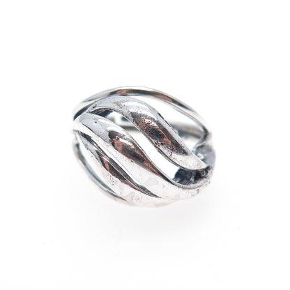 925 Sterling Silver Vintage Modernist Dome Oxidized Adjustable Ring Size 4.75