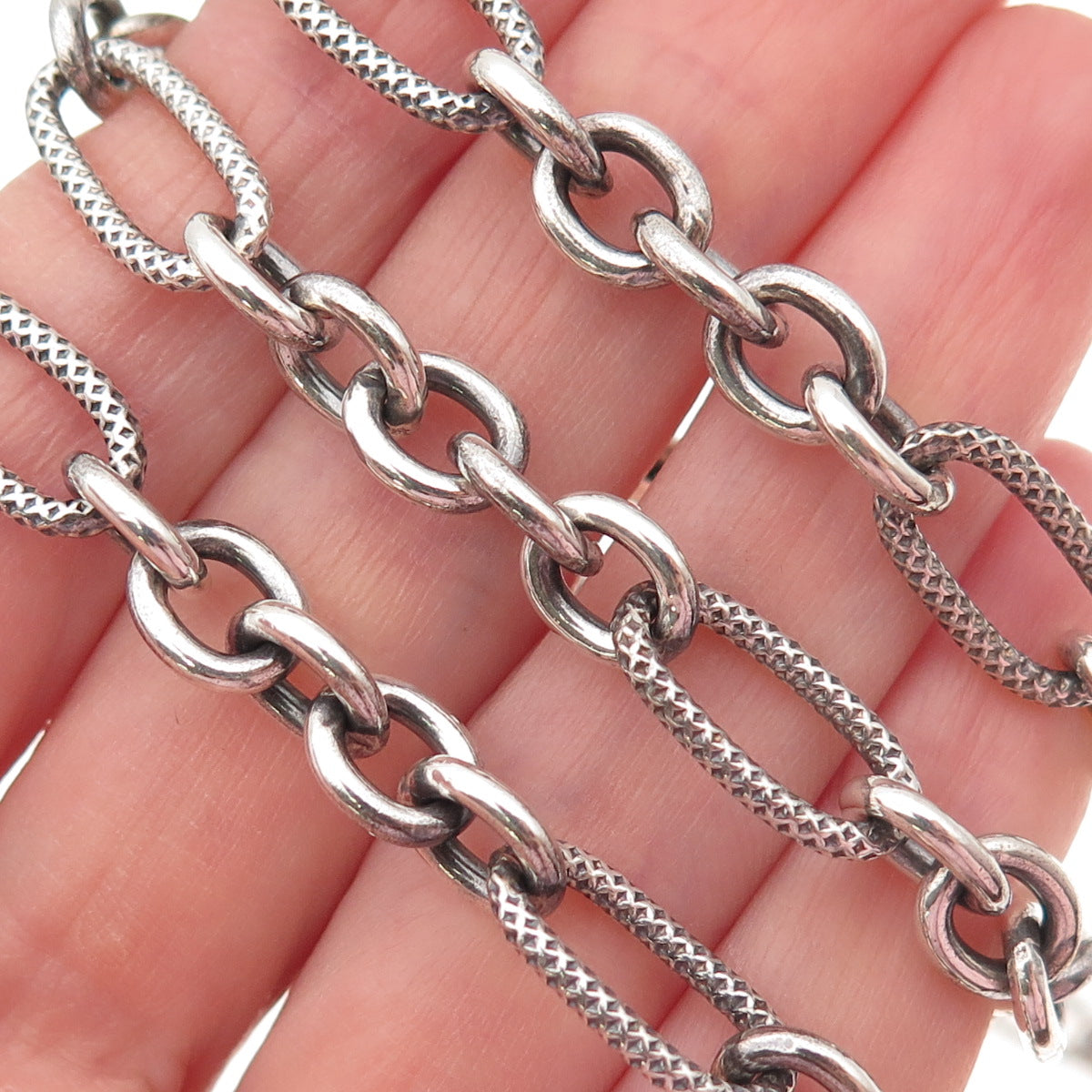 925 Sterling Silver Vintage Multi-Oval Cable Oxidized Chain Necklace 32"