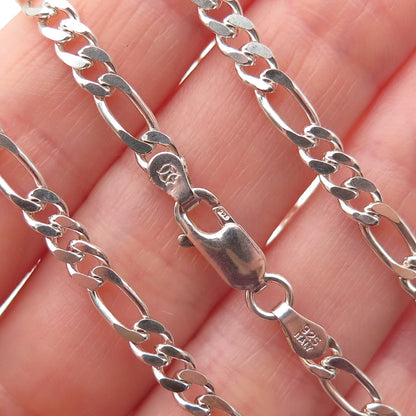 925 Sterling Silver Vintage Italy Figaro Chain Necklace 20"