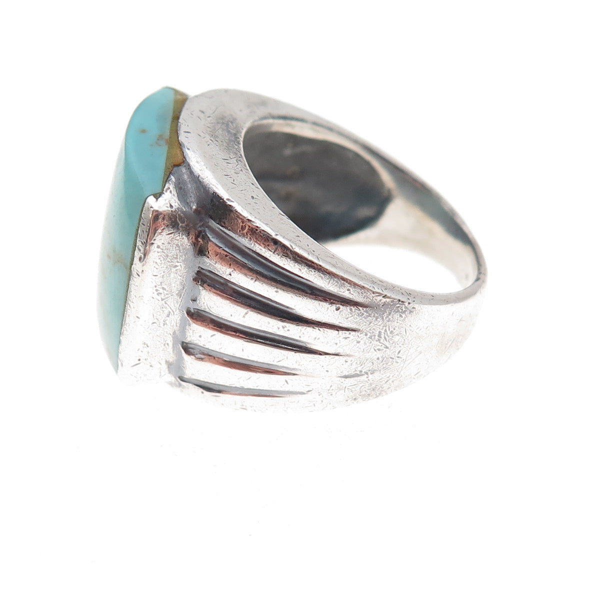 Ken Crafts 925 Sterling Silver Vintage Real Turquoise Oxidized Ring Size 8