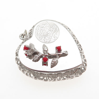 MARK MERCY 925 Sterling Silver Vintage Rhinestone Happy Birthday Heart Pendant
