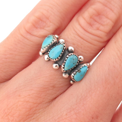 Old Pawn Sterling Silver Vintage Southwestern Turquoise Tribal Ring Size 4.75