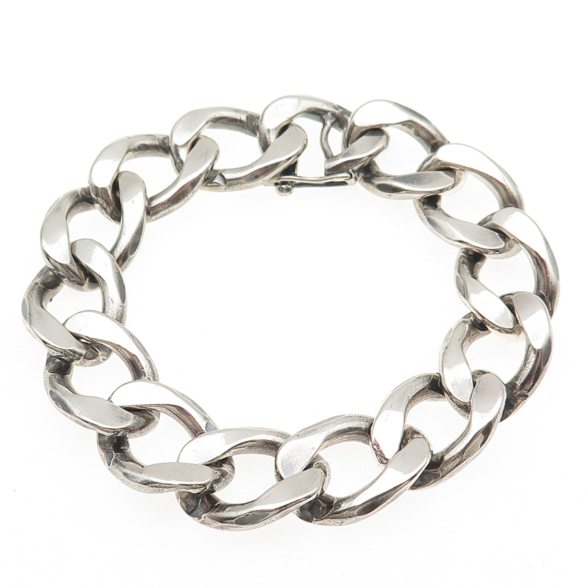 800 Silver Vintage Poland Heavy 70.5g Oxidized Curb Link Bracelet 7.25"