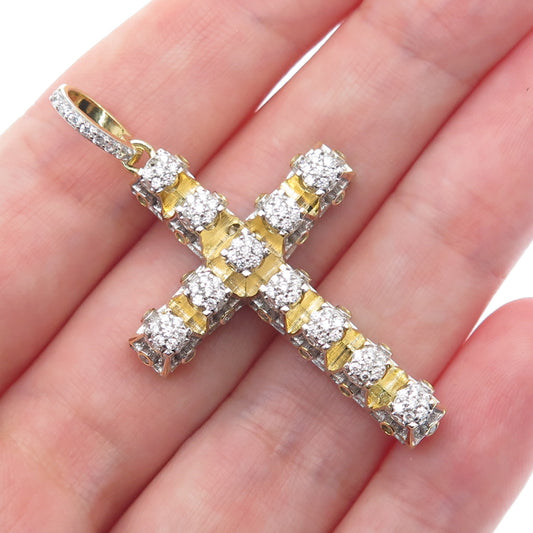 925 Sterling Silver Gold Plated Round-Cut Shaped C Z Cross Pendant