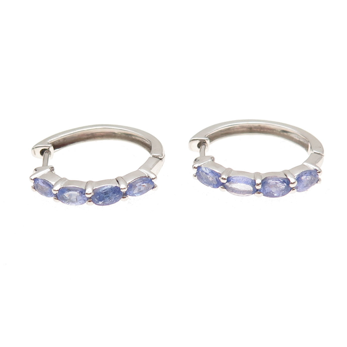 925 Sterling Silver Real Oval-Cut Tanzanite Hoop Earrings