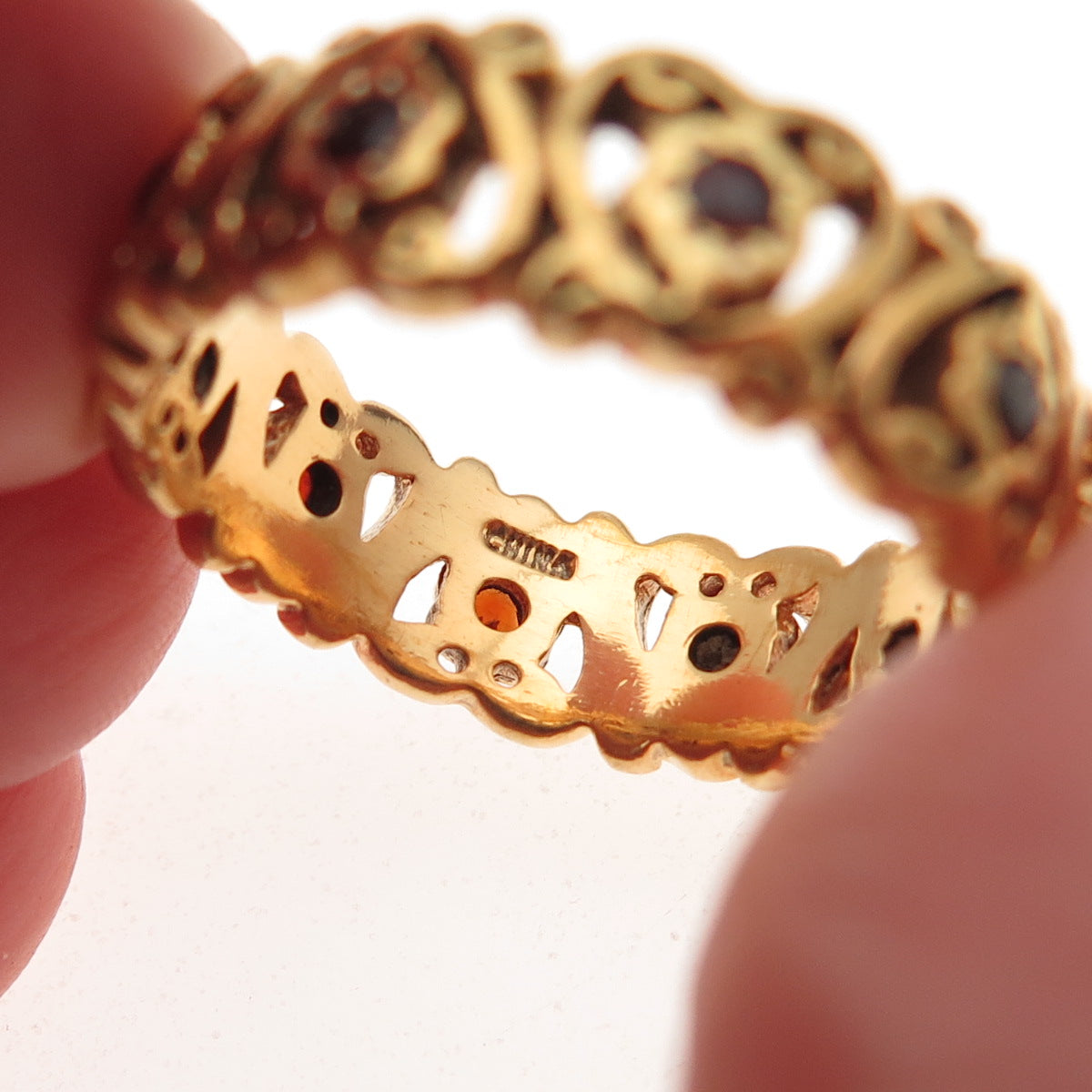 Franklin Mint Sterling Silver Gold Plated Vintage Real Garnet Heart Ring Size 10