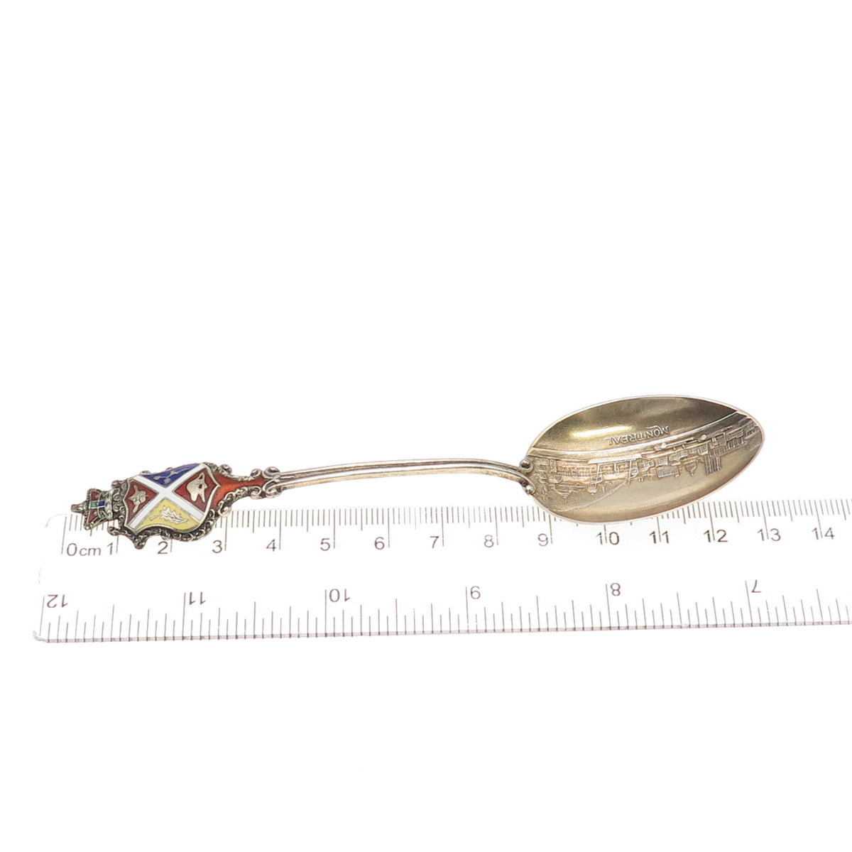 925 Sterling Silver Antique Art Deco Enamel Montreal Coat of Arms Coffee Spoon