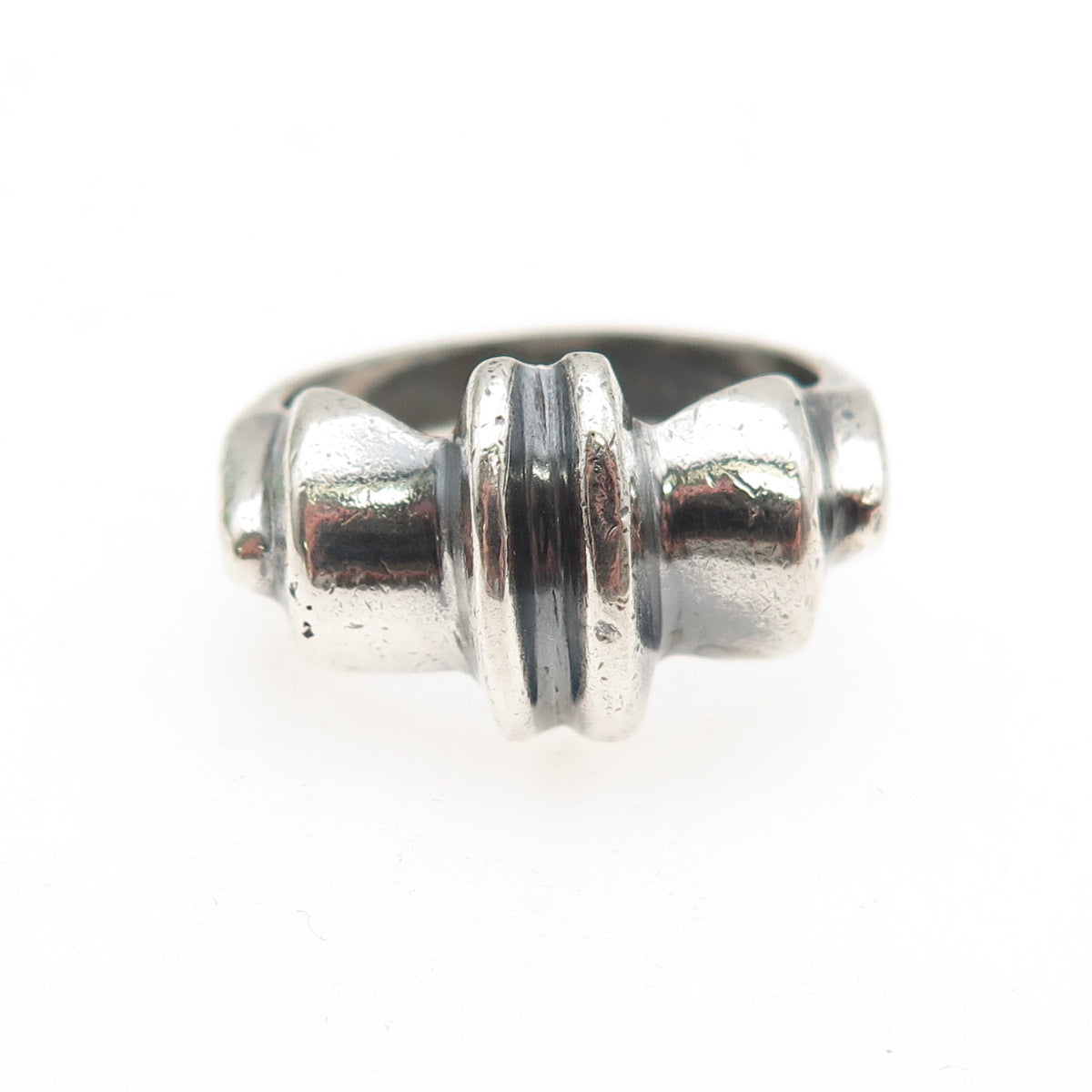 925 Sterling Silver Vintage Modernist Oxidized Ring Size 7.25