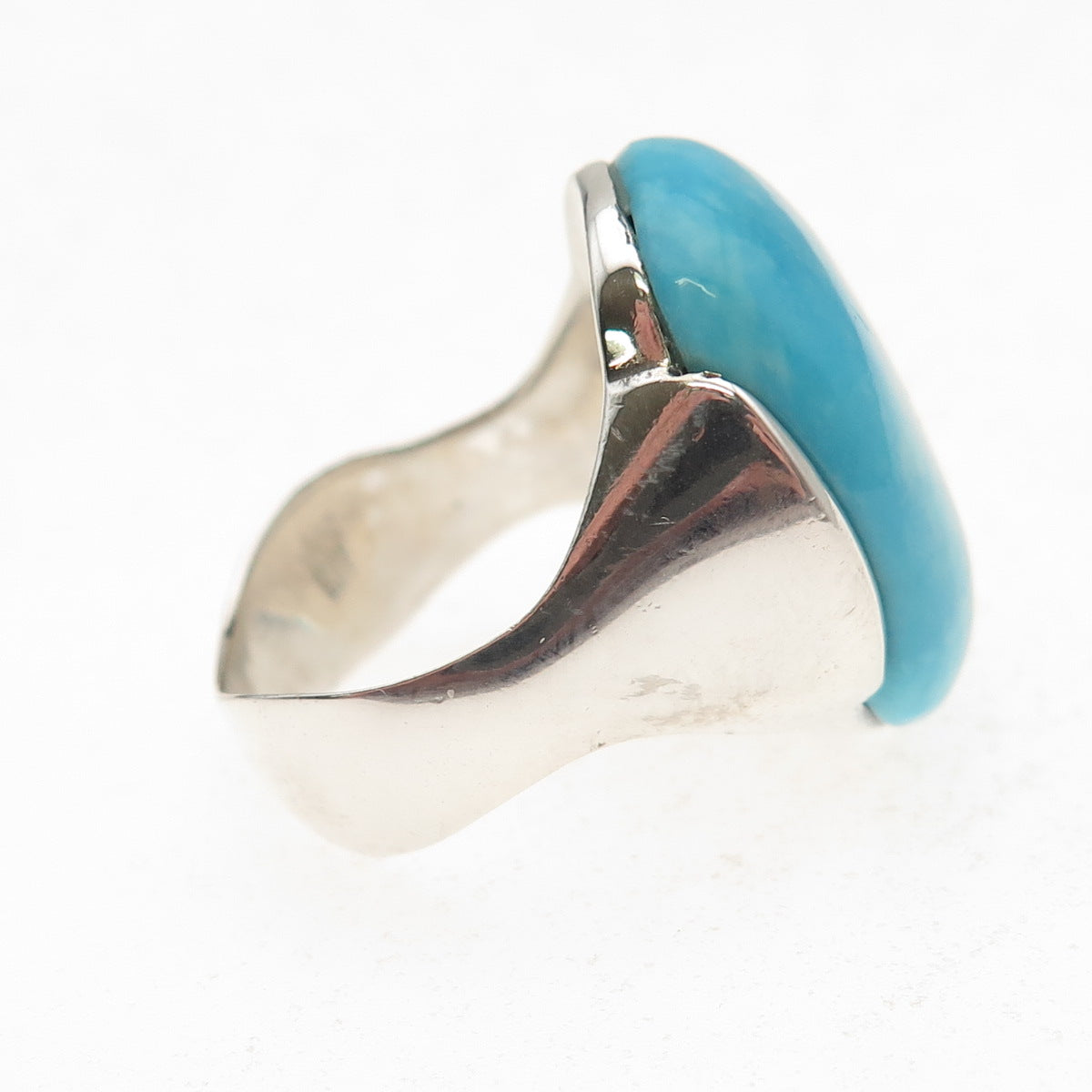 925 Sterling Silver Vintage Real Turquoise Modernist Ring Size 6.75