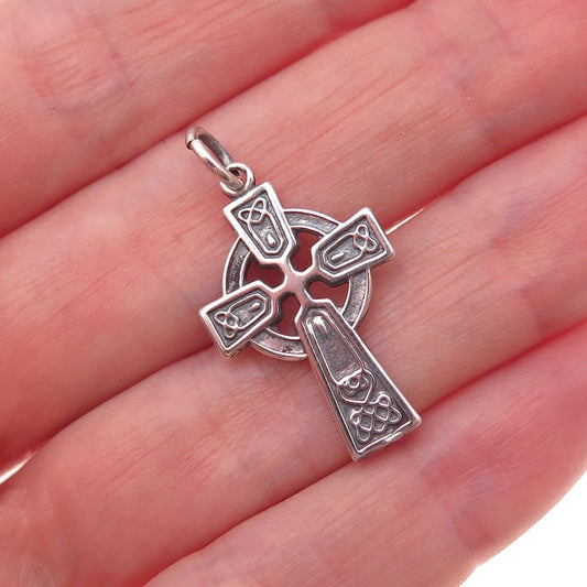 925 Sterling Silver Vintage Celtic Cross Oxidized Charm Pendant