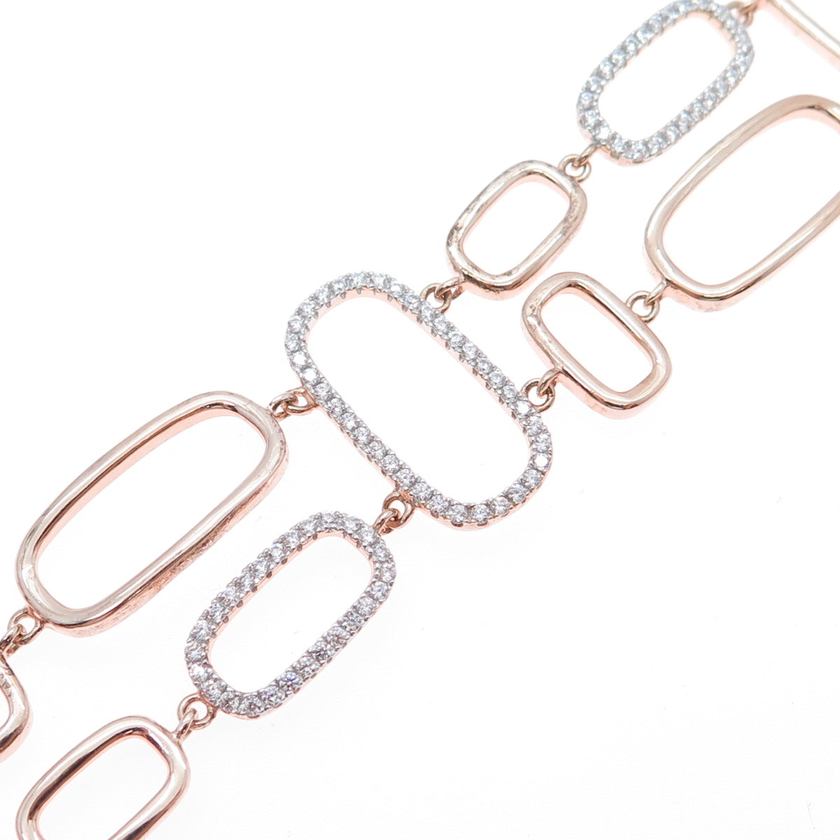 925 Sterling Silver Rose Gold Plated Round-Cut C Z Geometric Bracelet 7.75"