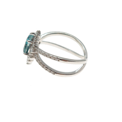 925 Sterling Silver Blue & White C Z Crisscross Ring Size 7.25