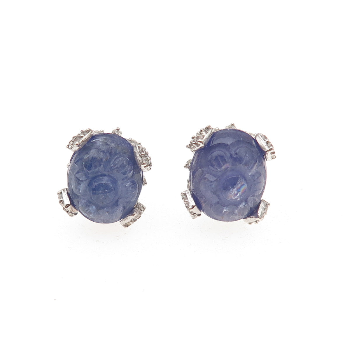 Chuck Clemency 925 Sterling Silver Real Tanzanite & Topaz Floral Stud Earrings