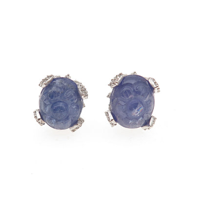 Chuck Clemency 925 Sterling Silver Real Tanzanite & Topaz Floral Stud Earrings