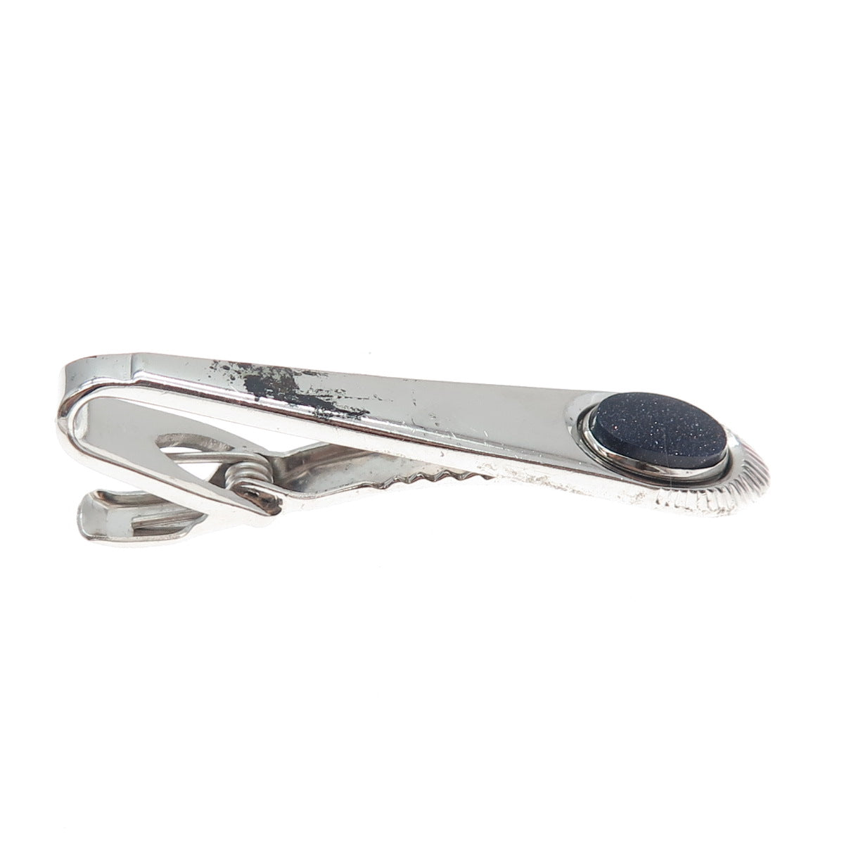 SPEIDEL 925 Sterling Silver Vintage Real Blue Goldstone Tie Clip