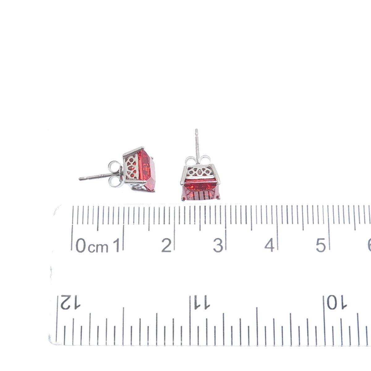 925 Sterling Silver Princess-Cut Fire C Z Stud Earrings