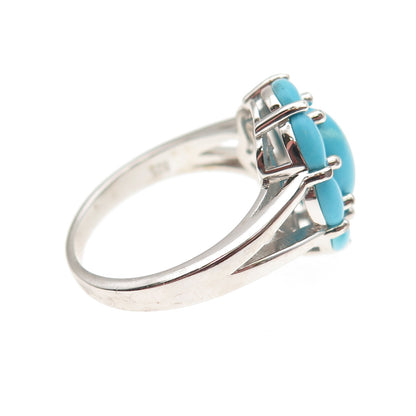 925 Sterling Silver Real Sleeping Beauty Turquoise Floral Ring Size 8