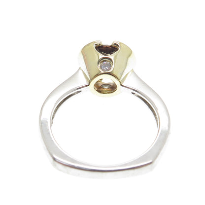 925 Sterling Silver 2-Tone Round-Cut Cognac & White C Z Ring Size 5