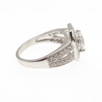 DSMK 925 Sterling Silver Round-Cut C Z Engagement Ring Size 7