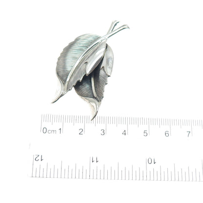 BEAU 925 Sterling Silver Vintage Modernist Floral Leaf Oxidized Pin Brooch