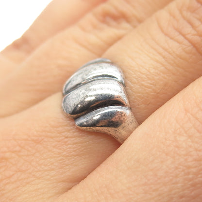 925 Sterling Silver Vintage Modernist Wavy Oxidized Ring Size 7.25