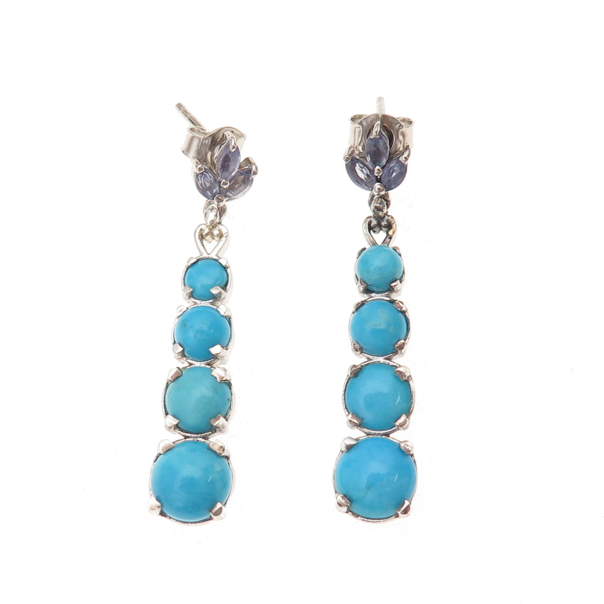 Chuck Clemency 925 Sterling Silver Real Turquoise & Tanzanite Dangle Earrings
