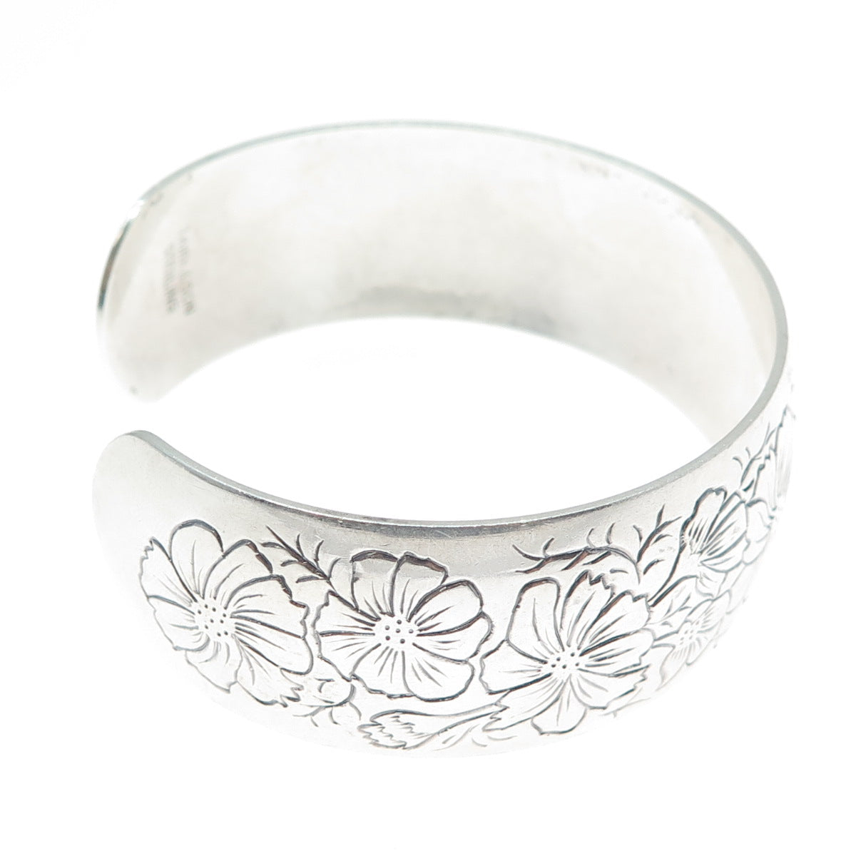 S KIRK & SON 925 Sterling Silver Antique Flower Adjustable Cuff Bracelet 7.25"