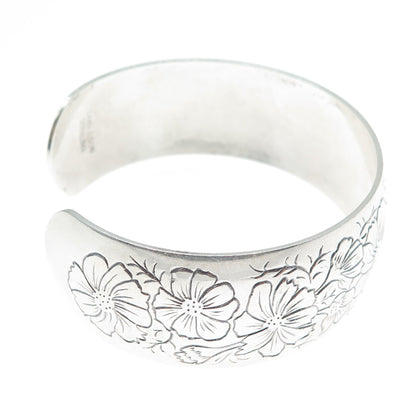S KIRK & SON 925 Sterling Silver Antique Flower Adjustable Cuff Bracelet 7.25"