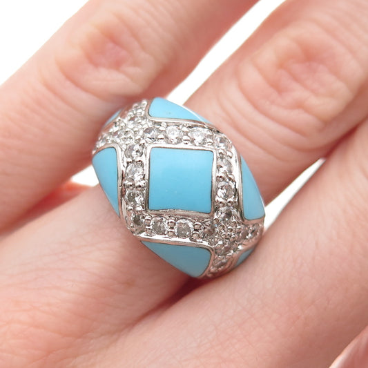 Eric Grossbardt 925 Sterling Silver Vintage Real Turquoise & C Z Ring Size 6