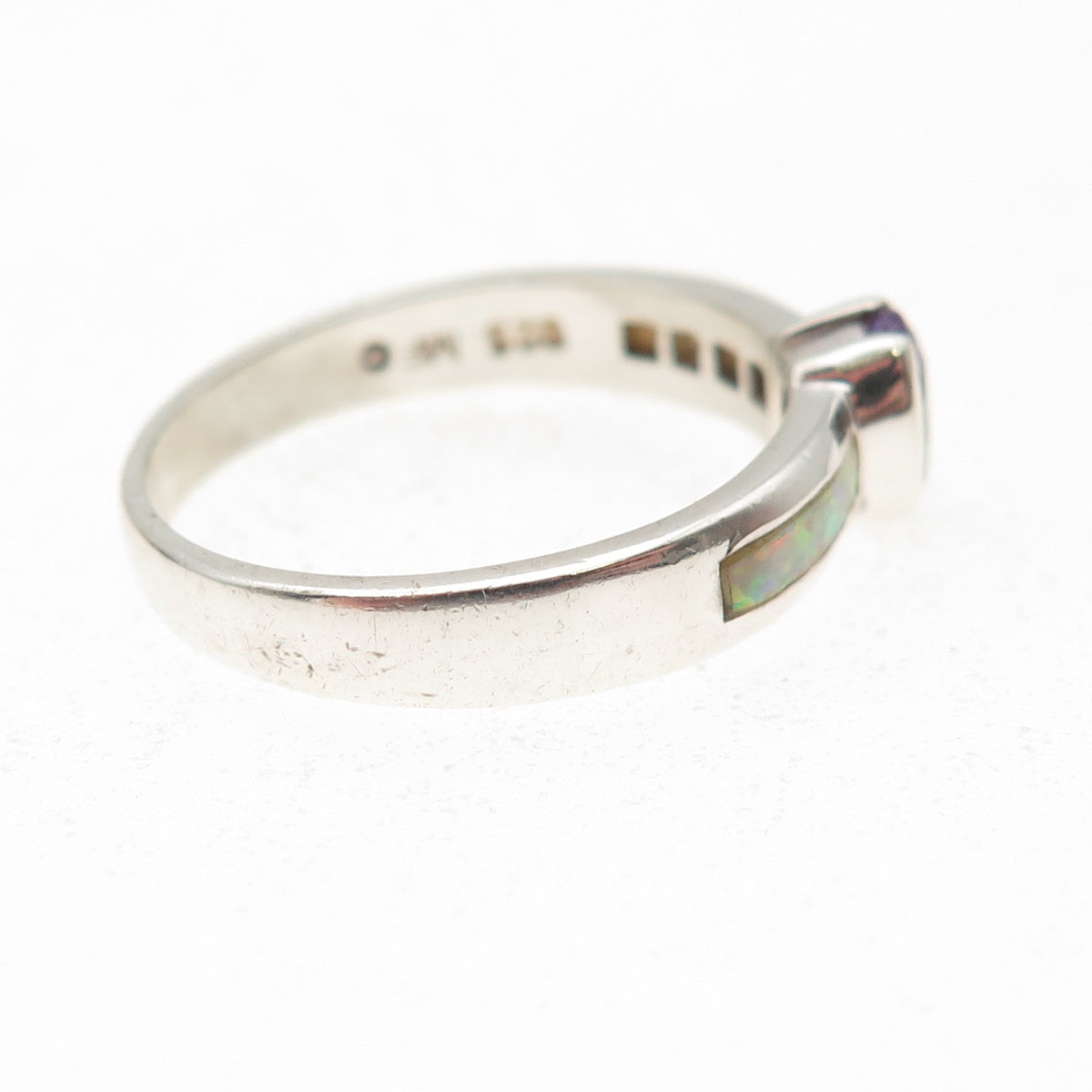 925 Sterling Silver Vintage Real Amethyst & Opal Ring Size 8