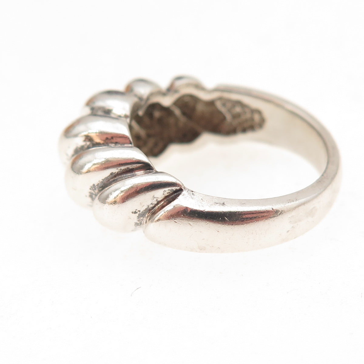925 Sterling Silver Vintage Modernist Ribbed Oxidized Ring Size 6