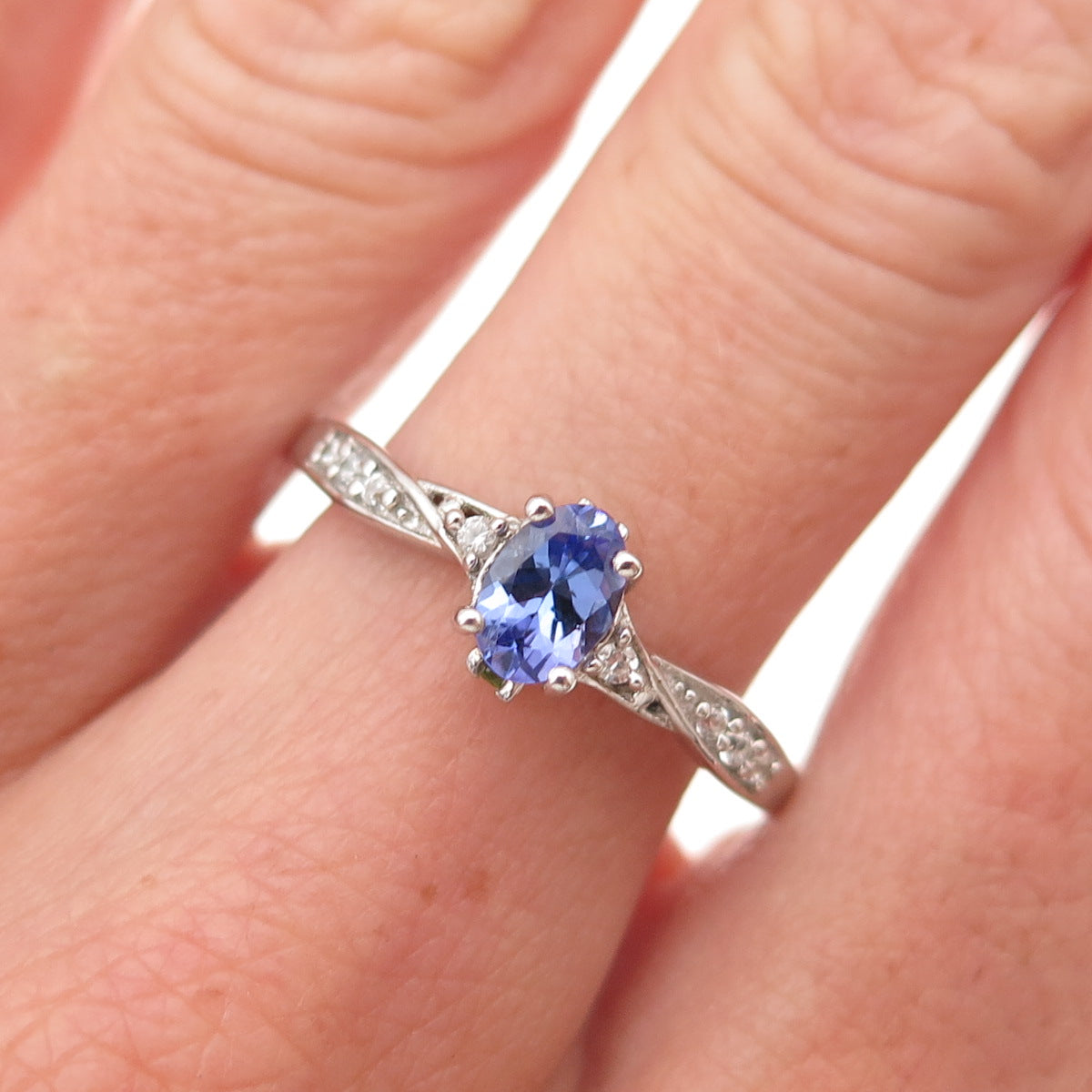 Chuck Clemency 925 Sterling Silver Real Tanzanite & White Topaz Ring Size 8
