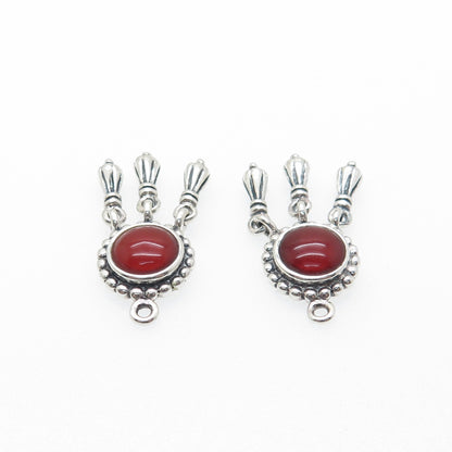 925 Sterling Silver Vintage Real Carnelian Modernist Dangle Jacket Earrings