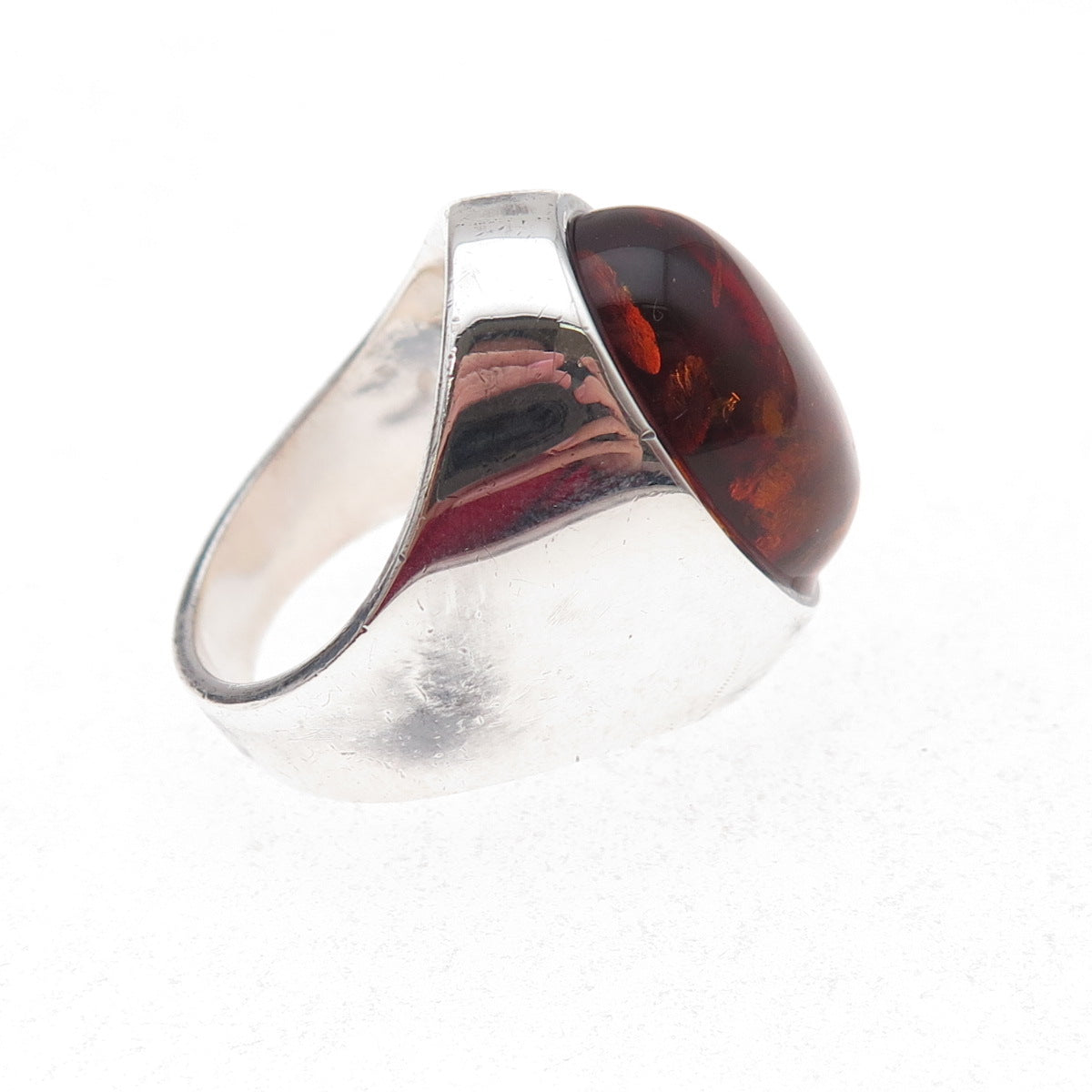 925 Sterling Silver Vintage Real Amber Modernist Oxidized Ring Size 9.25