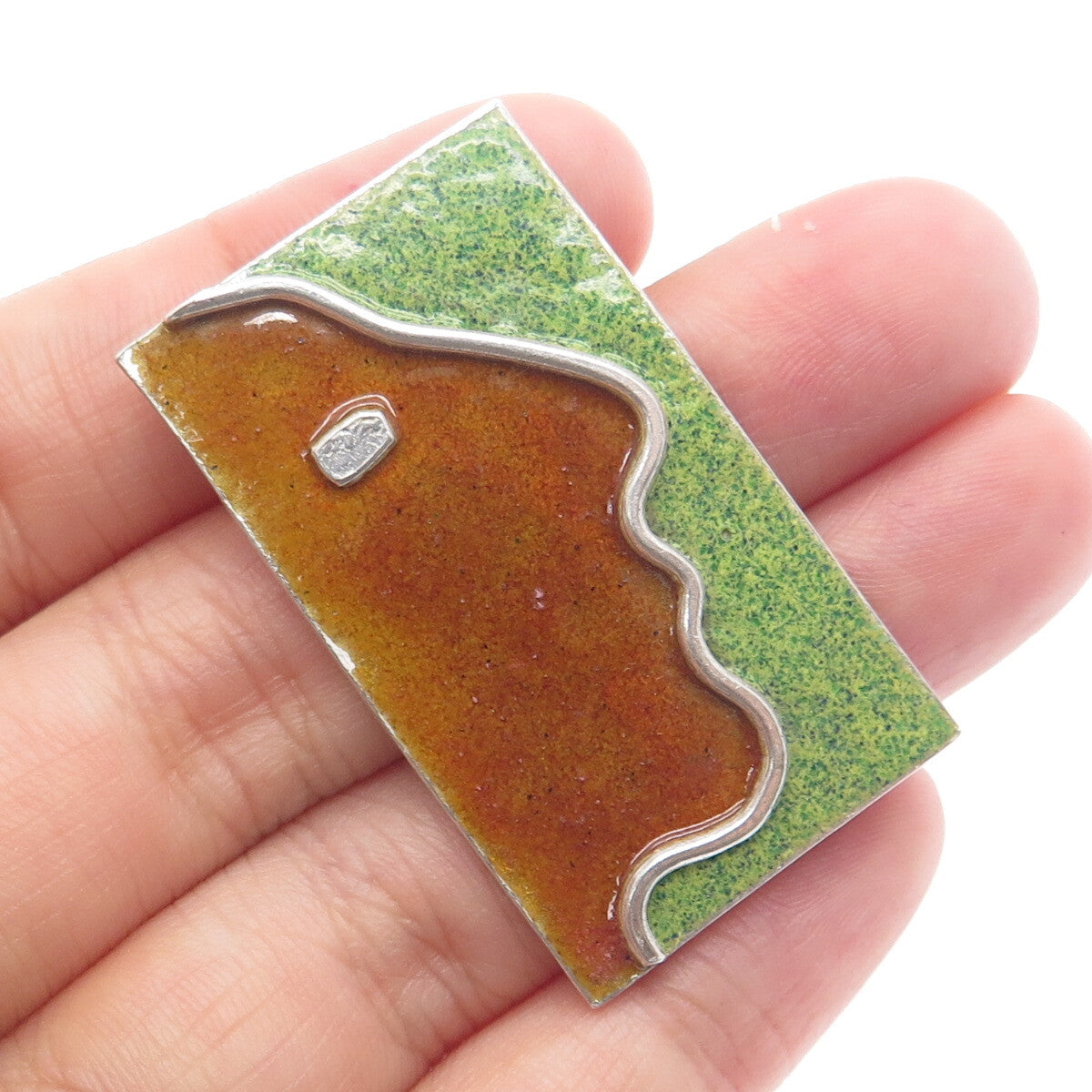 925 Sterling Silver Vintage Enamel Modernist Man's Profile Pendant