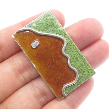 925 Sterling Silver Vintage Enamel Modernist Man's Profile Pendant