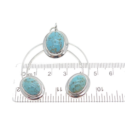 CURTIS CREATIONS 925 Sterling Silver Vintage Faux Turquoise Modernist Pendant