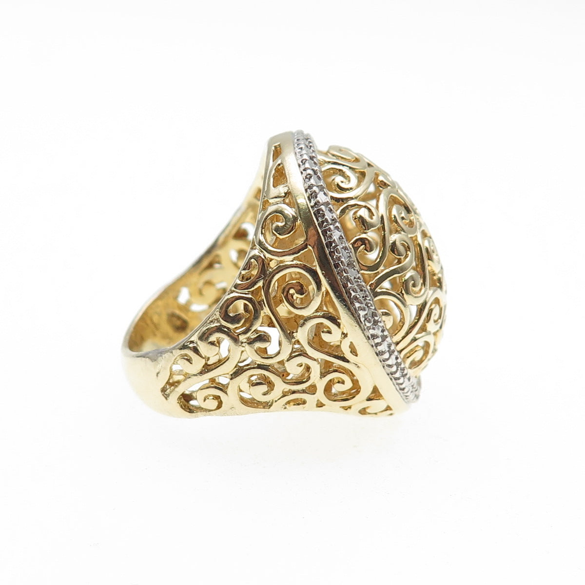 ROSS SIMONS 925 Sterling Silver Gold Plated Real Diamond Accent Ring Size 7.25