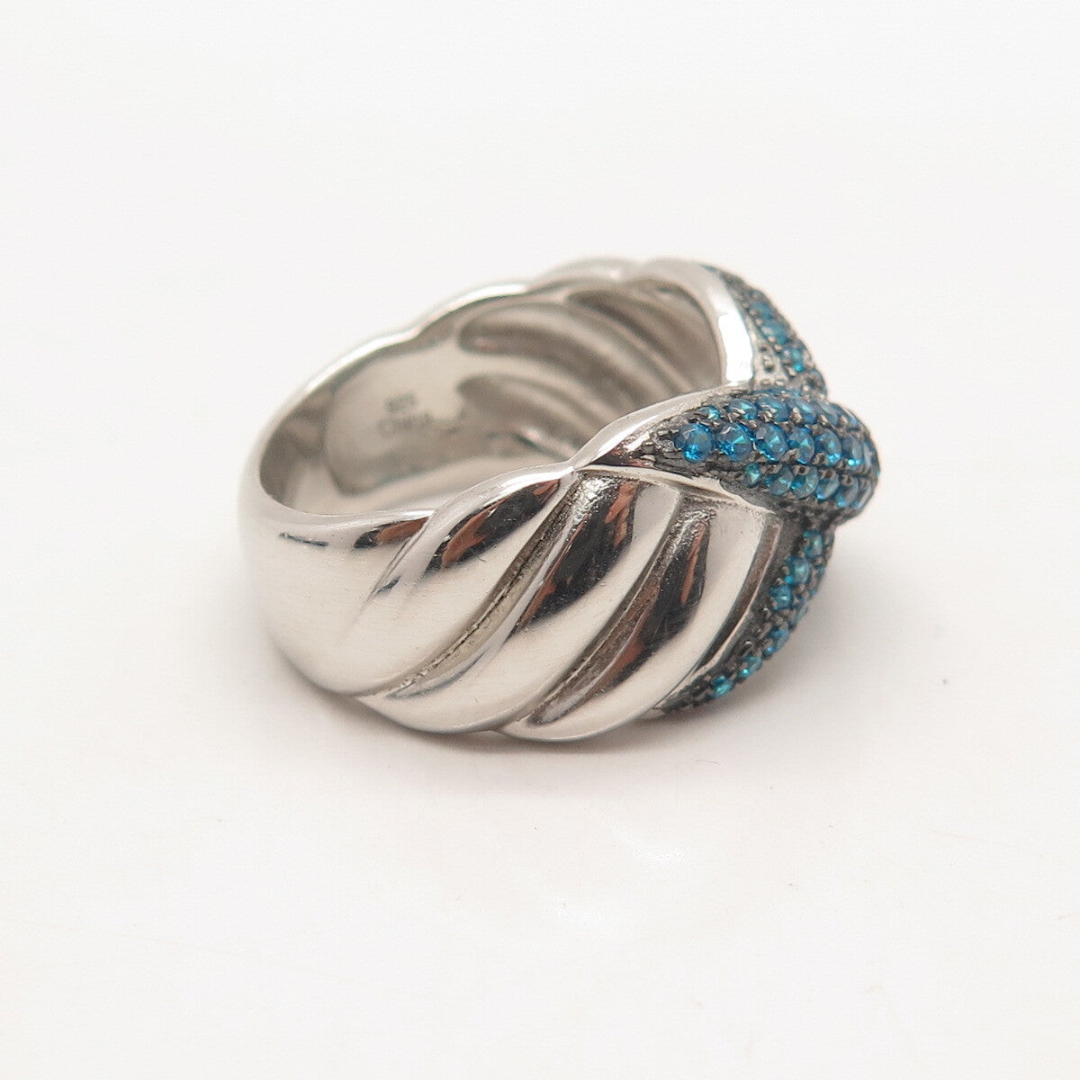 925 Sterling Silver Apatite Ribbed Crossover Ring Size 8