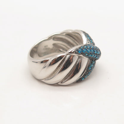 925 Sterling Silver Apatite Ribbed Crossover Ring Size 8