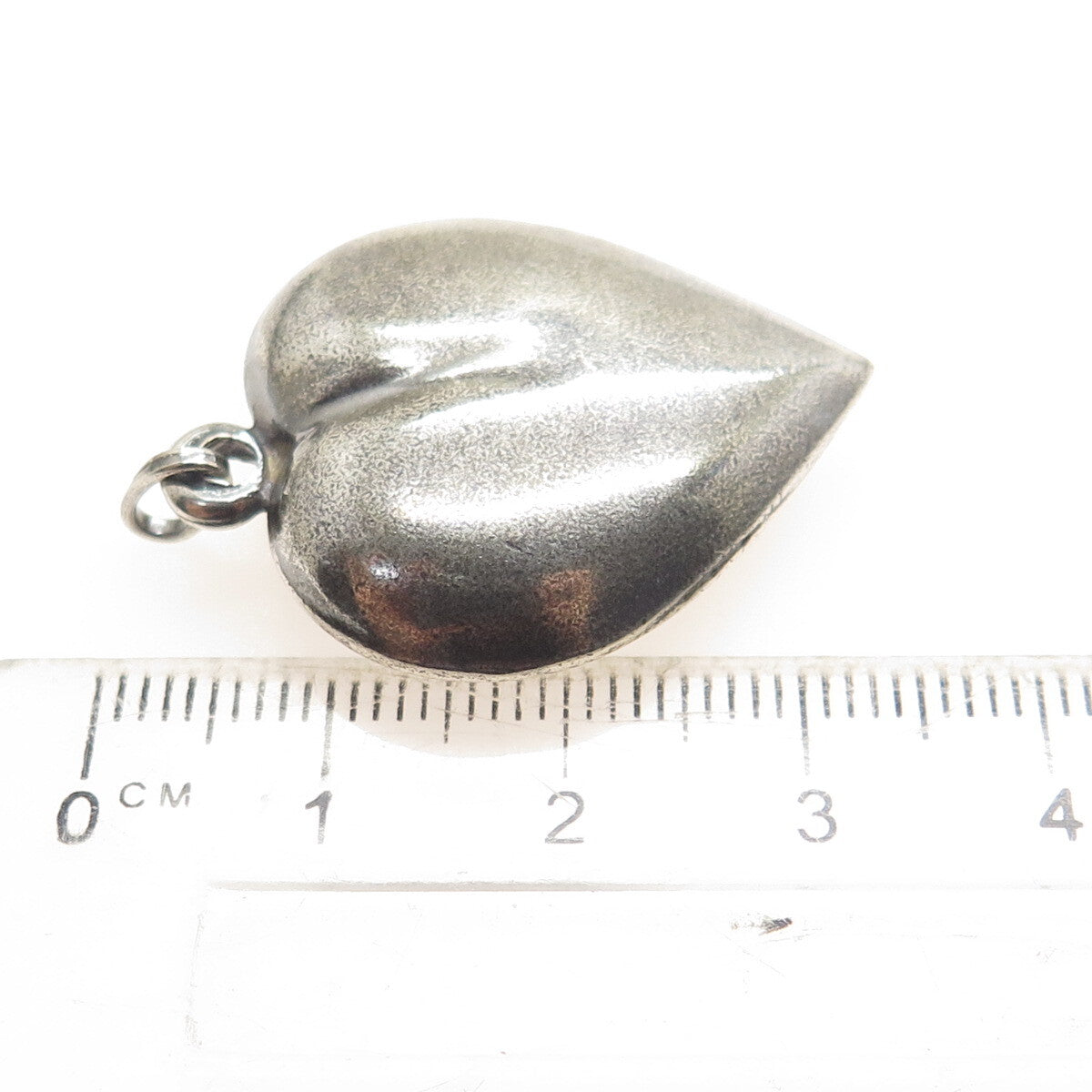 925 Sterling Silver Vintage Puffy Heart Oxidized Charm Pendant