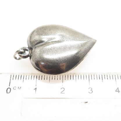 925 Sterling Silver Vintage Puffy Heart Oxidized Charm Pendant